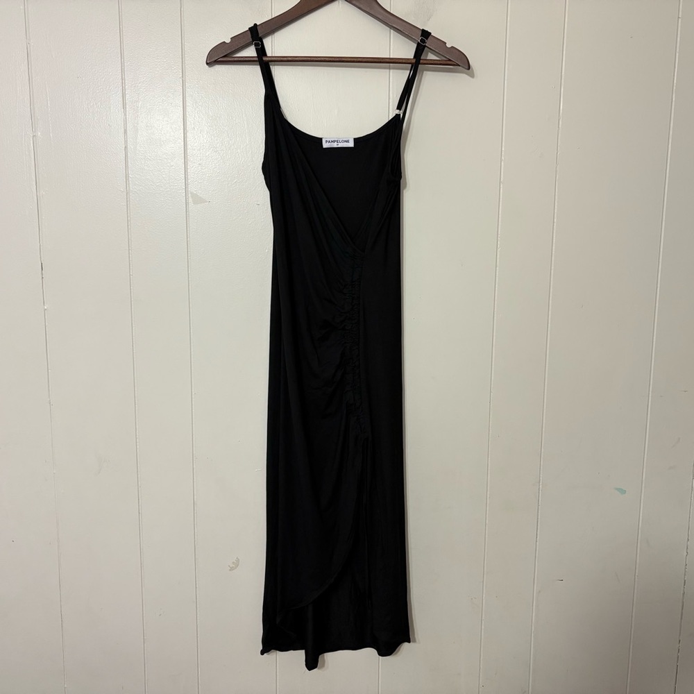 Pampelone Black Ruched Wrap Maxi Dress Size M — Sleek Evening Look
